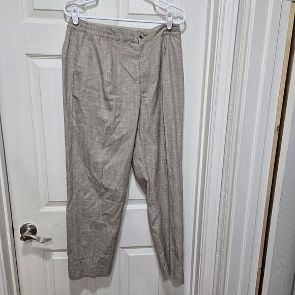 Zara pants womens size medium tan linen blend elastic waist trouser - Picture 2 of 11